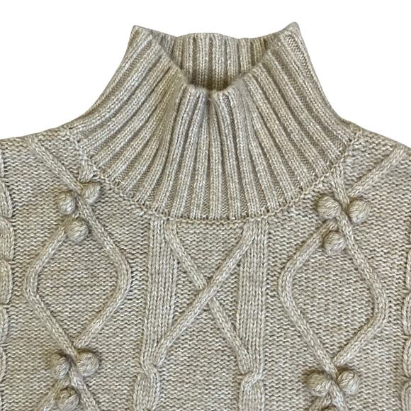 Cupcakes & Cashmere Sz XL Mock Neck Cable Knit Sweater Bobbles Heathered Oatmeal - Picture 6 of 16
